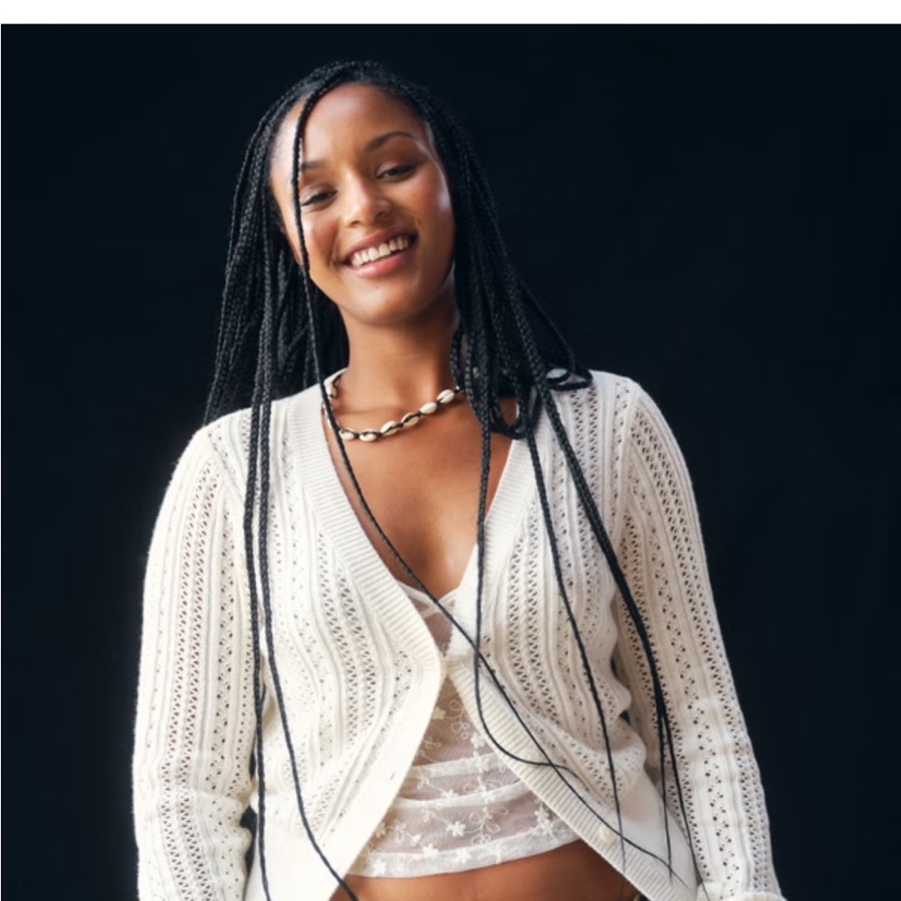 Abercrombie & Fitch Womens S Ivory Pointelle Shrunken Cardigan Coquette Cottage